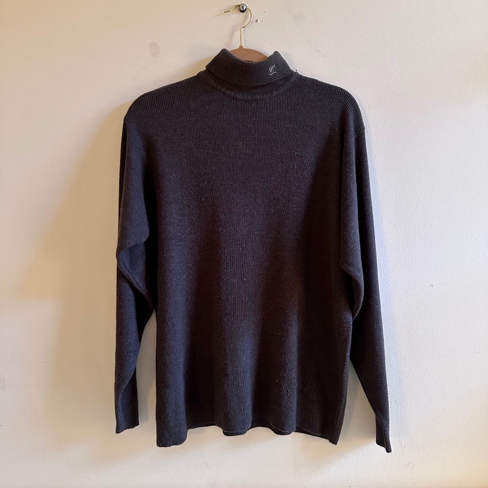 Crocodile Turtleneck Sweater, Size L, Gray